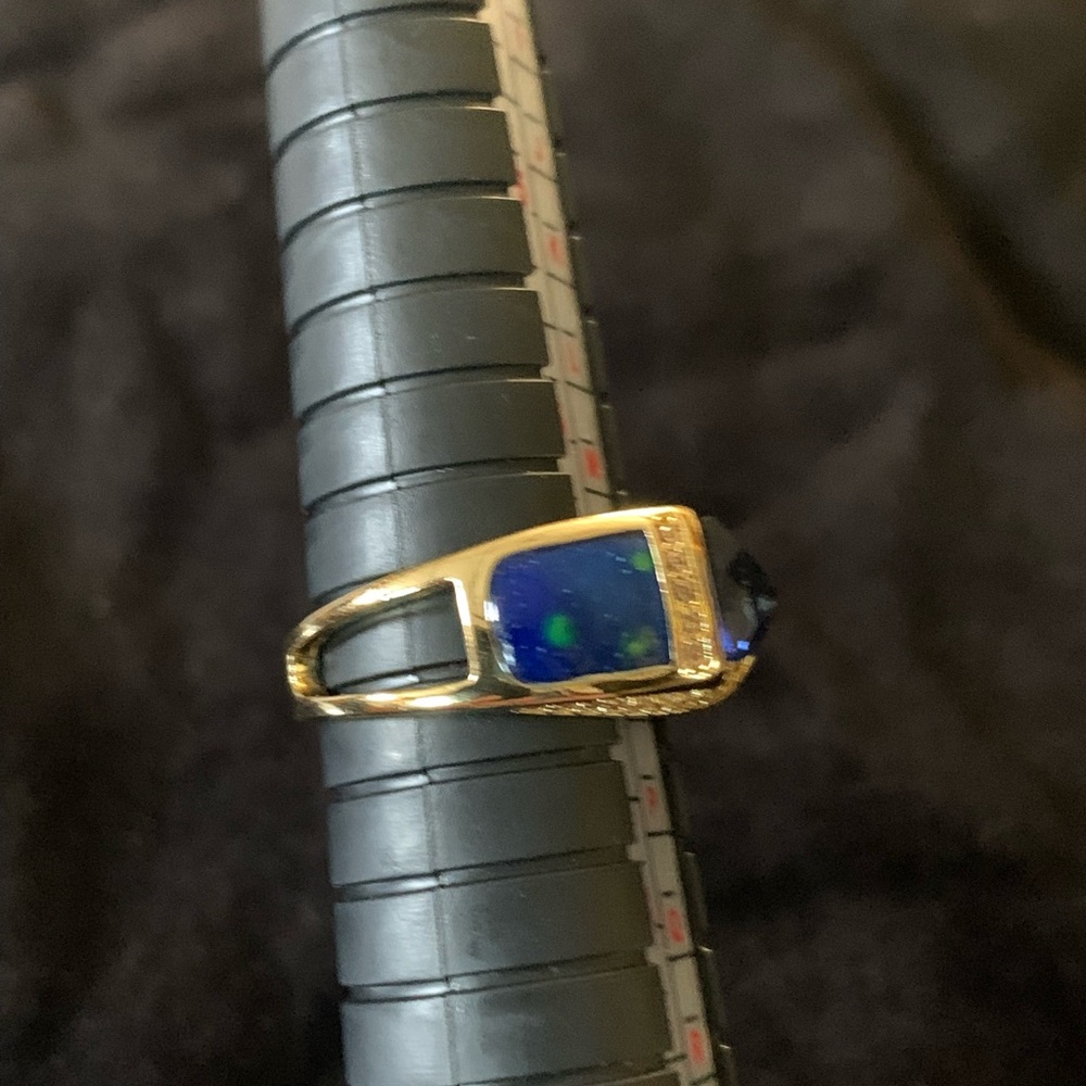 Blue Teardrop Stone Ring with Opal Inlay - Picture 5 of 7